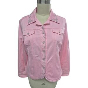 Christine Alexander Cotton/Spandex Pink  Denim Jacket + Tank  Rhinestones L